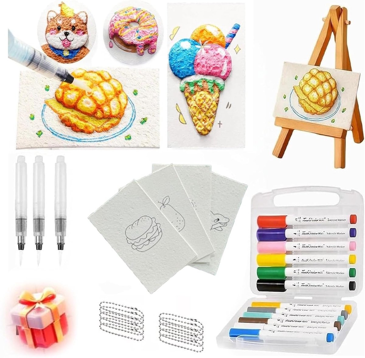 Creatieve 3D Schilderset voor Kinderen met DIY Foam Textuur, Magische Puffy Verf en 3D Pennen, Leuk Knutselpakket met Vooraf Gedrukte Sjablonen voor Meisjes en Jongens