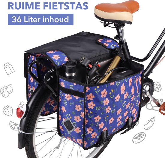 Packaway Dubbele Fietstassen - Waterdichte Fietstassen Elektrische Fiets - 36 Liter - Bleu Blossom — afbeelding 3