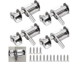 4 Pcs Deursloten RVS Latch Lock Kleine Deurslot - Glijdende Bar met Schroeven - Boutslot - RVS Glijdende Handgreep voor Tuindeur - Badkamer - Schuur - Toilet