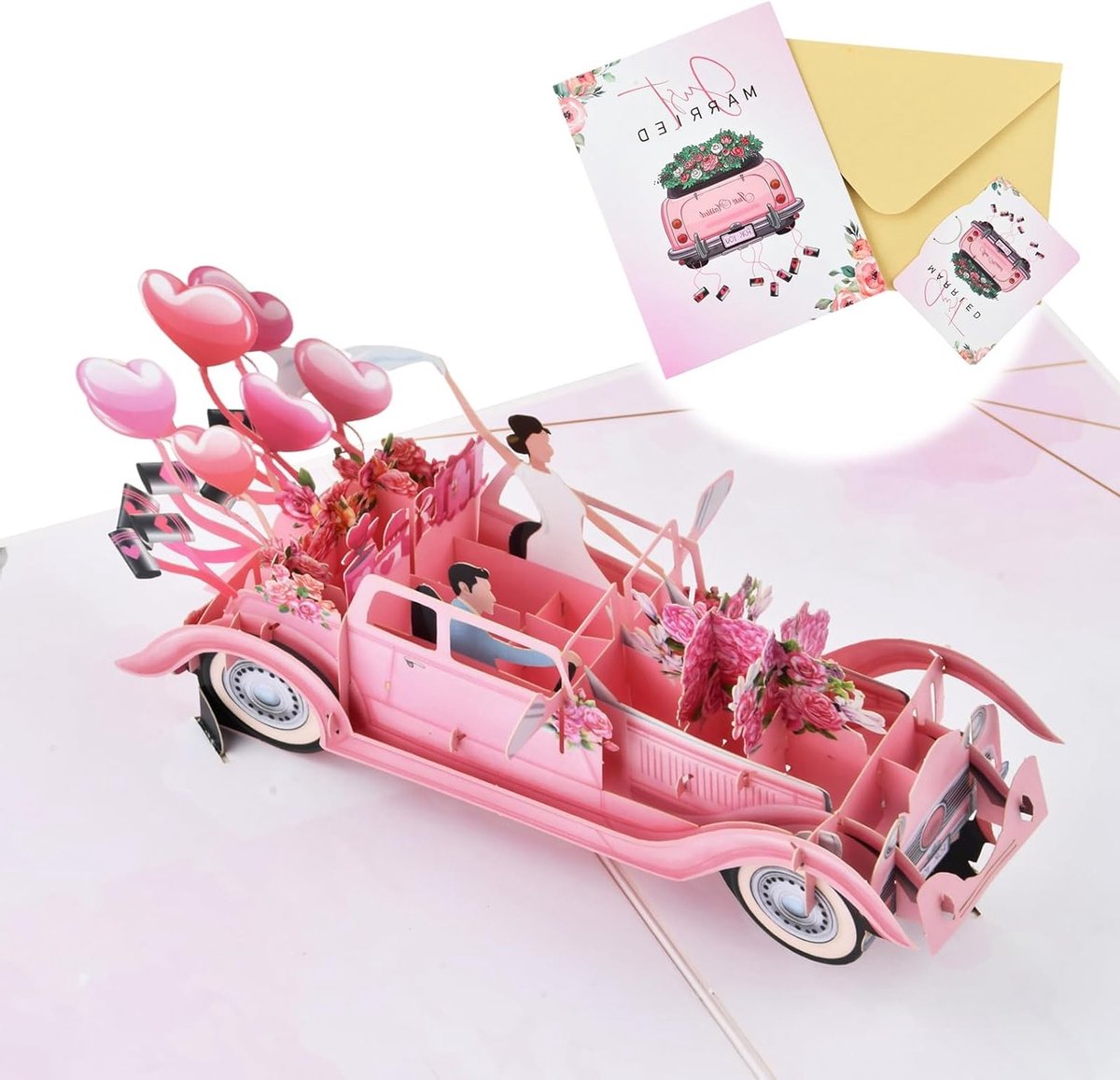 Romantische 3D Pop-Up Trouwhuiskaart met Bloemen, Inclusief Envelop, Perfect voor Verjaardagen en Jubilea