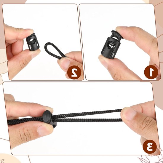 10 stuks universele koordstoppers, zwarte kunststof koordstopper voor koorden tot Ø 5 mm, ideaal voor tassen, kleding en rugzakken — afbeelding 2