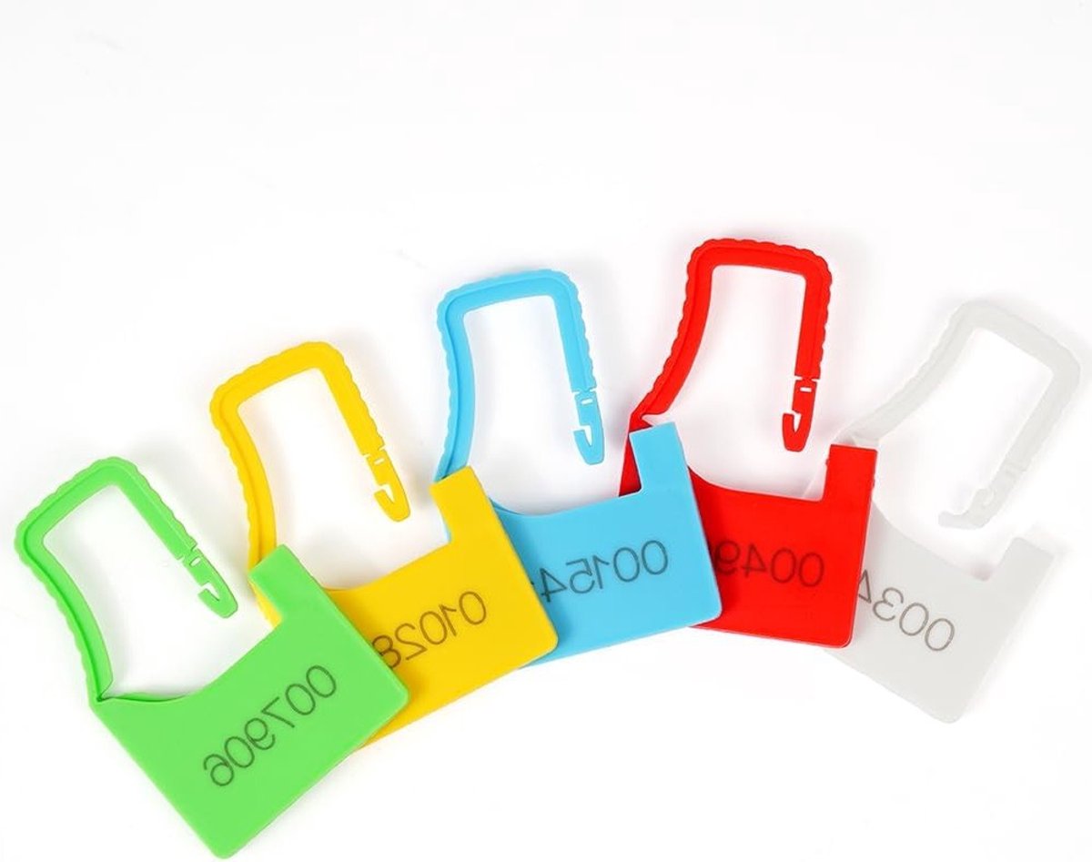 100 Stuks Anti-tamper Veiligheidstags, Plastic Veiligheidsslot met Nummer en Barcode, Zelfsluitende Beveiligingstags voor Brandblussers en Veiligheidsdoeleinden
