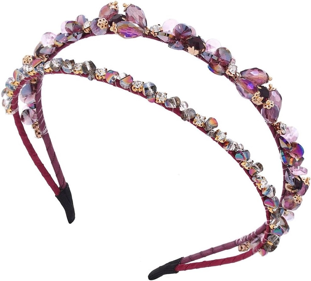 Dames Hoofdband - Strass Haarband - Bruiloft Accessoire - Vintage Stijl - 14.5 x 14 cm - Paars