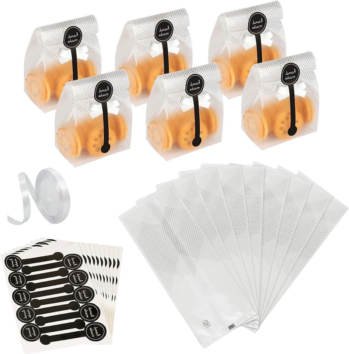 100 Stuks Transparante Snoepzakjes 8.5 x 23 cm met Stickers en Lint voor Feestjes en Cadeaus