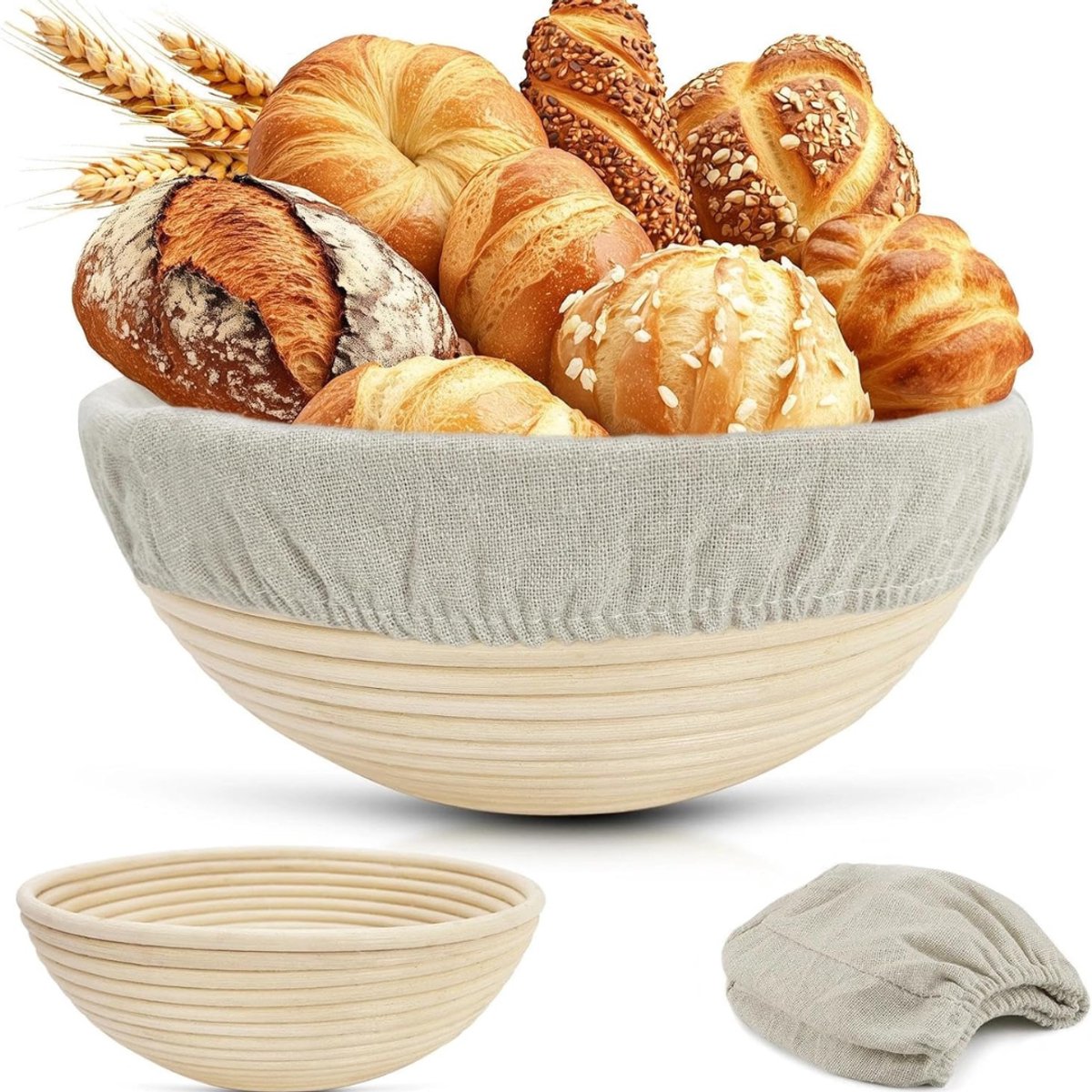 YOR® Rijsmandje Broodbakken - Rijsmand - Deegschraper - Beige - 23cm x 23cm x 9cm