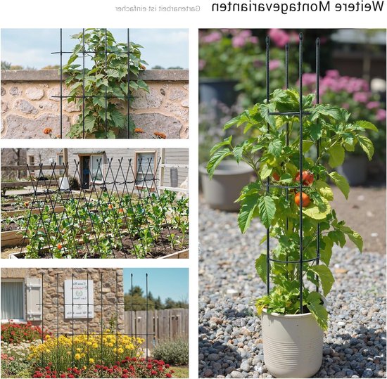 Set van 2 metalen tuin klimsteunen van 160 cm met 30 plantclips voor tomaten, rozen en klimplanten — afbeelding 2
