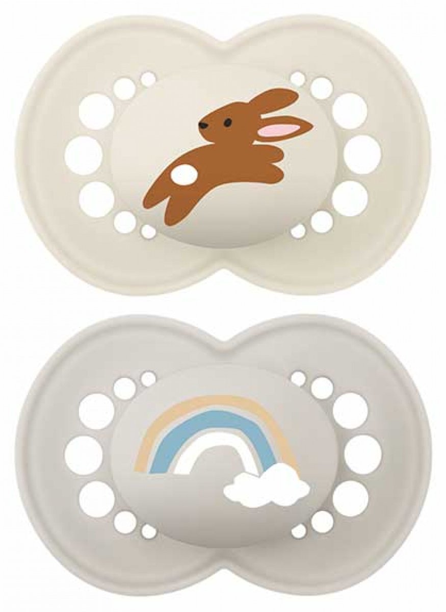 MAM 2 Originele Natuurlijke Fopspenen Vanaf 6 Maanden (Modellen : Konijn en regenboog)
