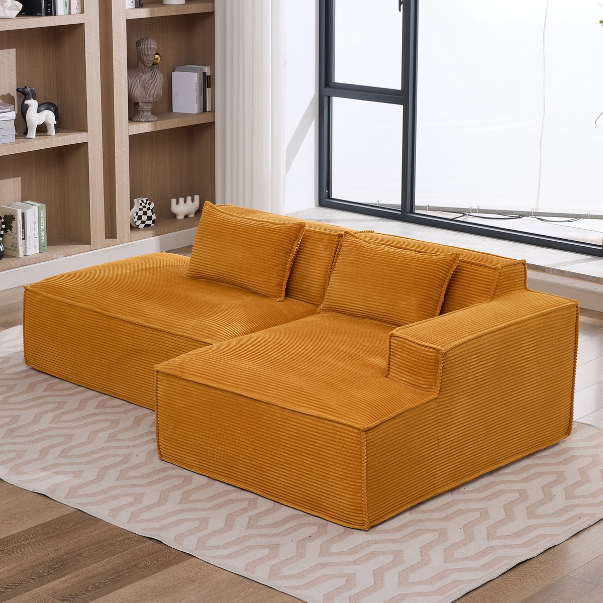 REDOM 3-Zits Bank + Sofa - Compact ontwerp met pocketvering - Moderne bank voor woonkamer of kantoor - Slijtvaste polyester bekleding - Mosterdgeel - 235 x 129 x 70 cm