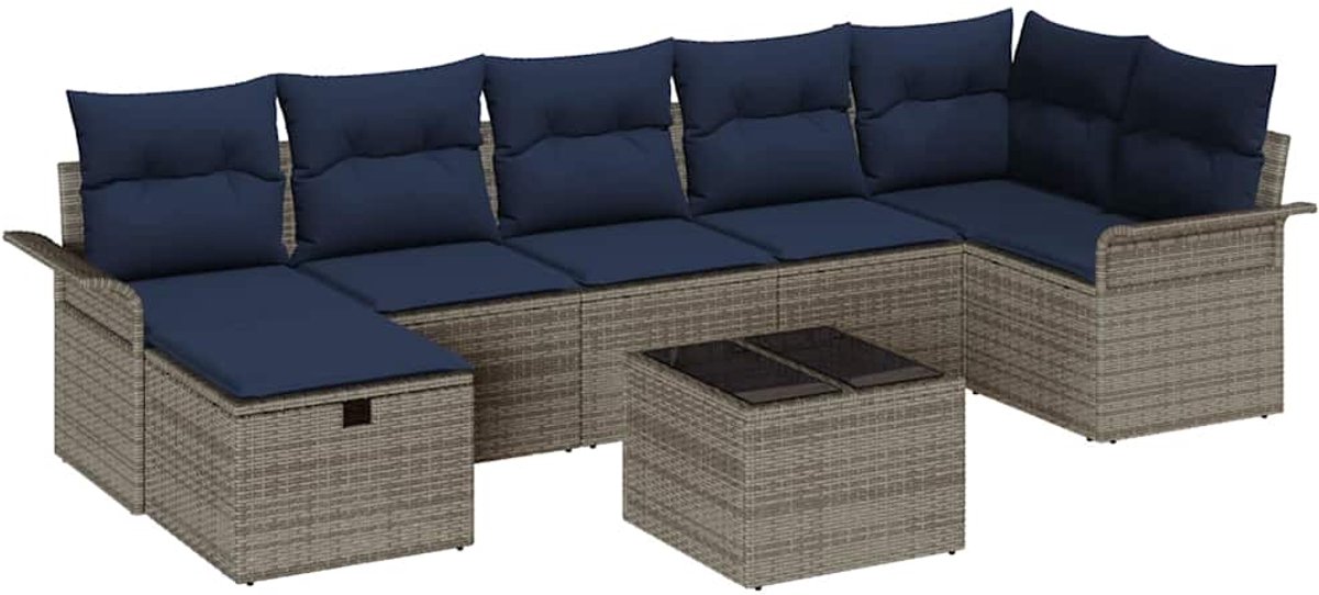 vidaXL - Tuinbank - Set - met - kussen - met - opslag - 8 - pcs - Grijs - Poly - rattan