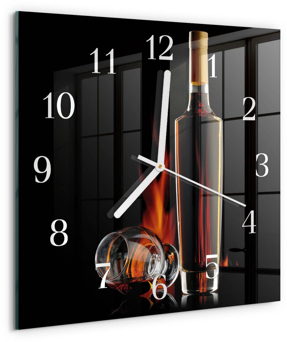 TULUP Wandklok - Alcohol Moderne Glazen Wandklok - 30x30 cm - Zwart Wandklok Glas Met Motief - Witte Handen - Vierkante Wandklok - Klok Glas Met Opdruk - Moderne Wandklok Glas