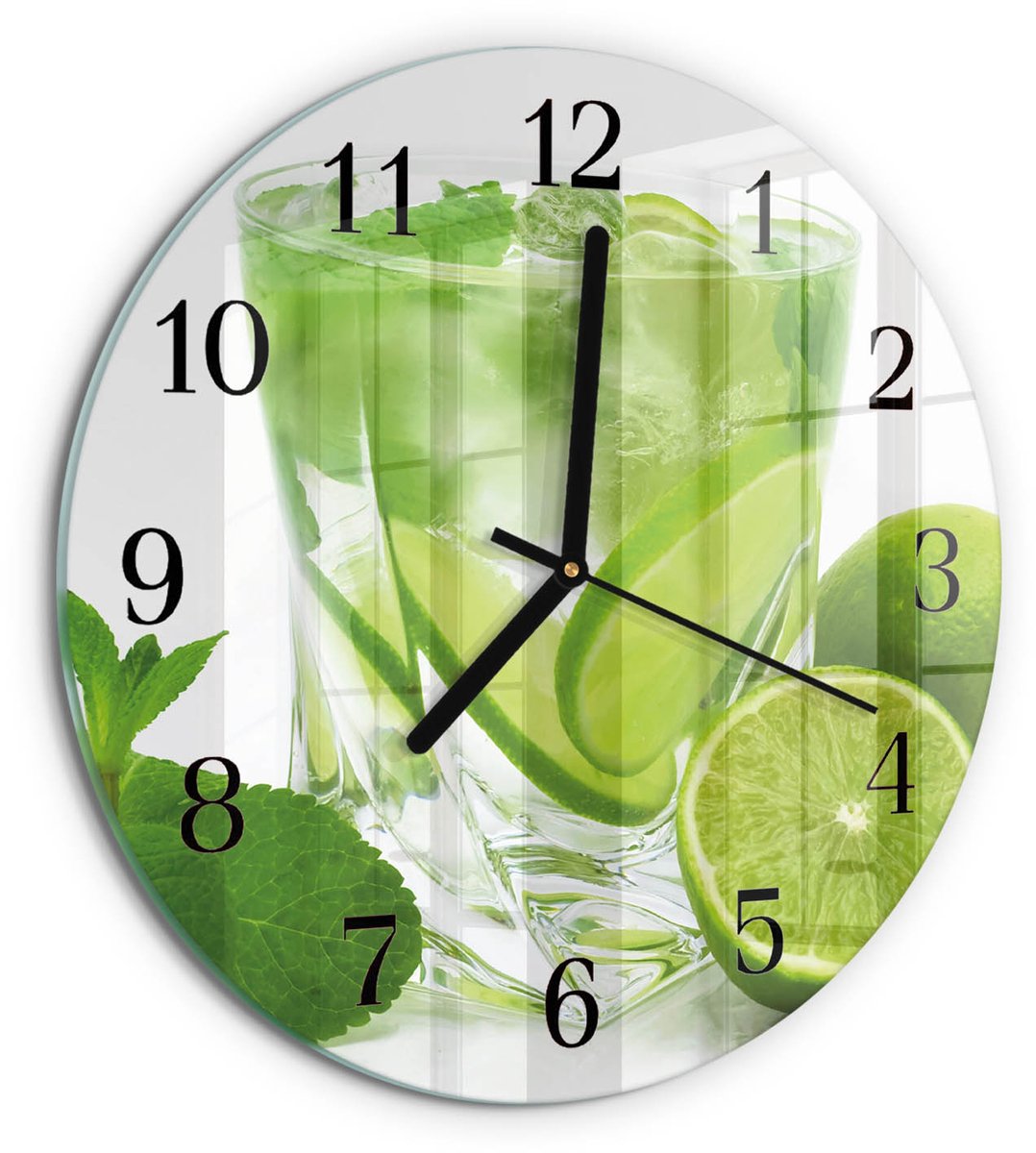 TULUP Wandklok - Calciumcarbonaat Moderne Glazen Wandklok - 30fi cm - Groente Wandklok Glas Met Motief - Zwarte Handen - Ronde Wandklok - Klok Glas Met Opdruk - Moderne Wandklok Glas Groente - Calciumcarbonaat