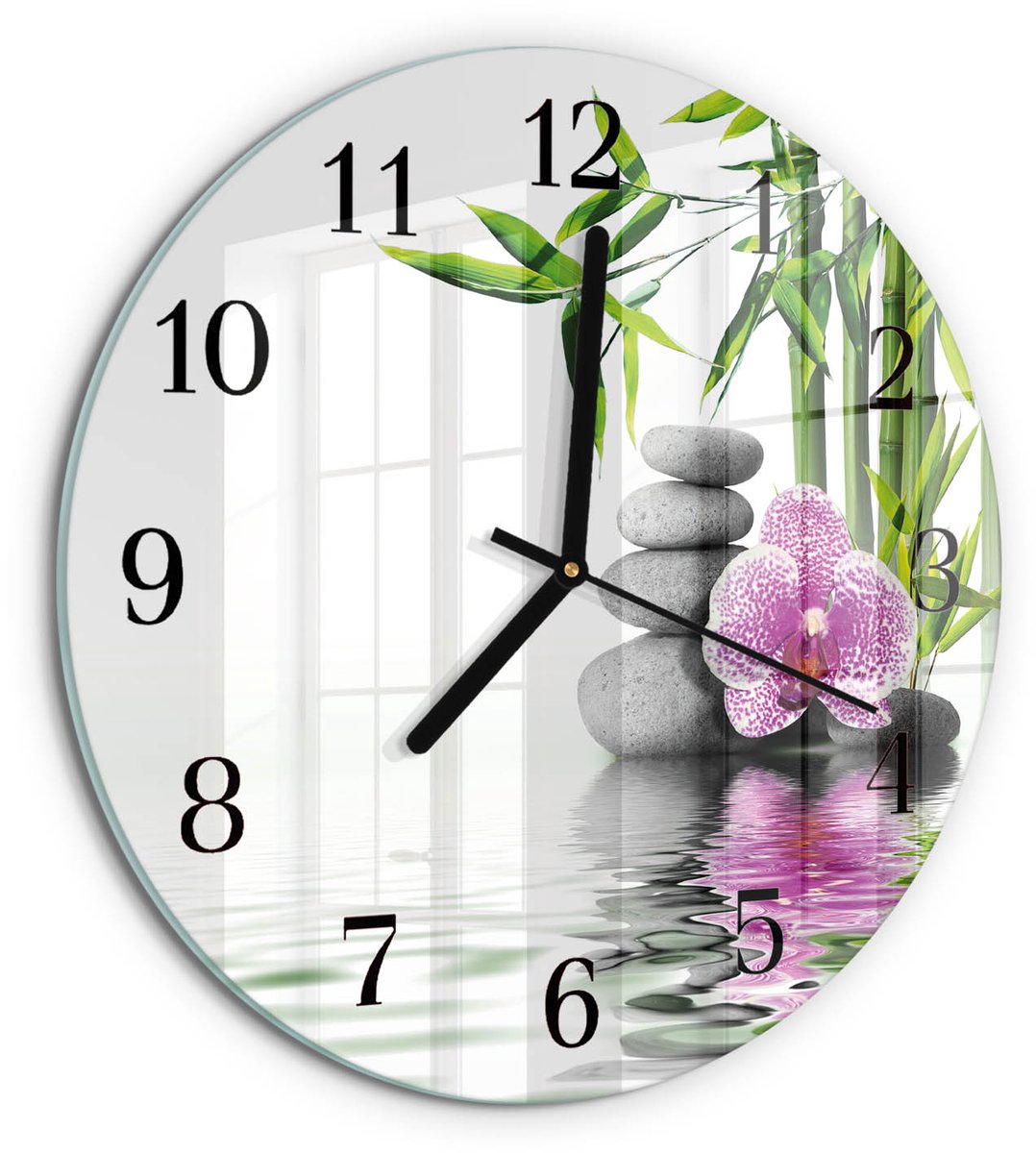 TULUP Wandklok - Orchideeënstenen Gekleurde Glazen Klok - 30fi cm - Veelkleurig Glazen Klok Met Print - Zwarte Handen - Ronde Wandklok - Wandklok Glas Met Motief - Decoratieve Glazen Klok Veelkleurig - Orchideeënstenen