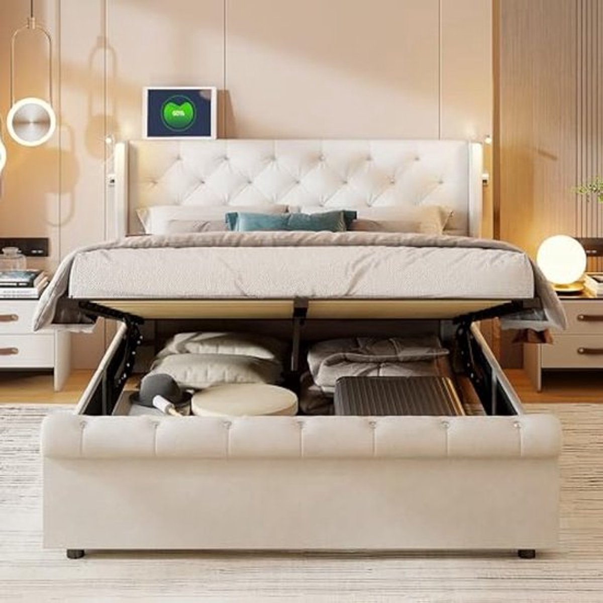 Opbergbed – Gestoffeerd Bed – Tweepersoonsbed – Bedkoffer – Opbergmeubel – 140x190 cm – Of
