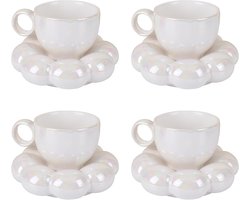Creatieve 4-delige Set met Keramische Zonnebloem Mokken en Wolk Onderzetters, Aesthetische Mokken voor Thee, Latte en Melk (184g/200ml)