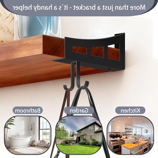 Stevige Zwarte Plankdragers van 20 cm, 4 Stuks, Voor Hoekplanken, Tot 90 kg Belastbaar, Inclusief Extra Haakjes — afbeelding 4