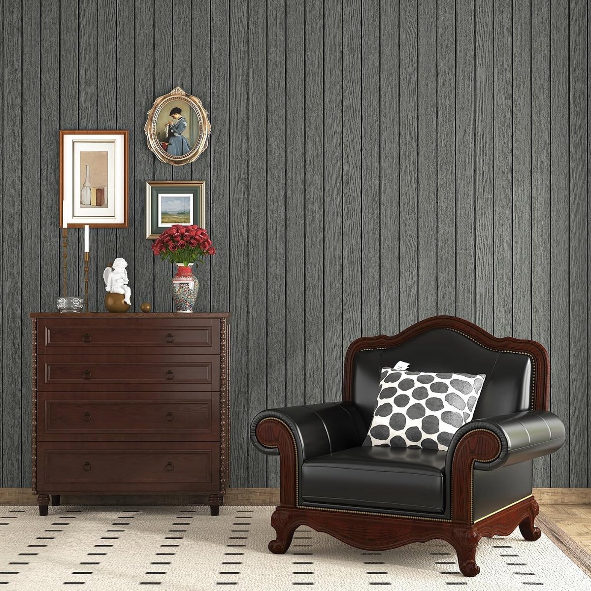 Zelfklevende houtlook wandpanelen in antracietgrijs - 30cm x 5m wandbekleding voor woonkamer, gang en zakelijke ruimtes