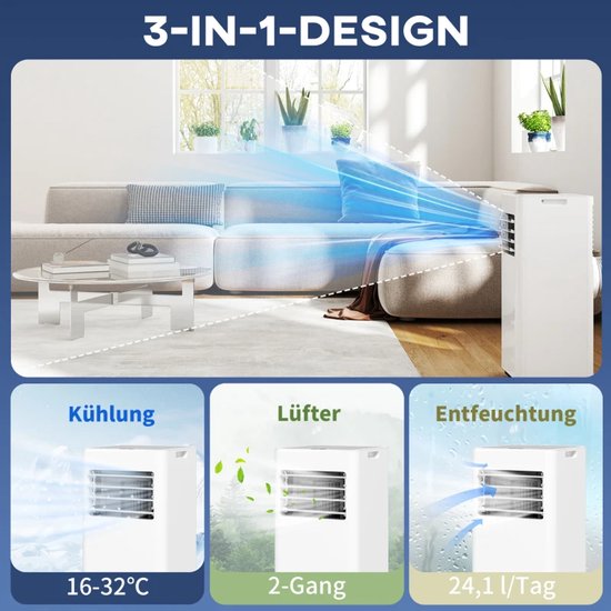 4-in-1 Mobiele Airco - Draagbare Airconditioner - 4-in-1 Koelen ...