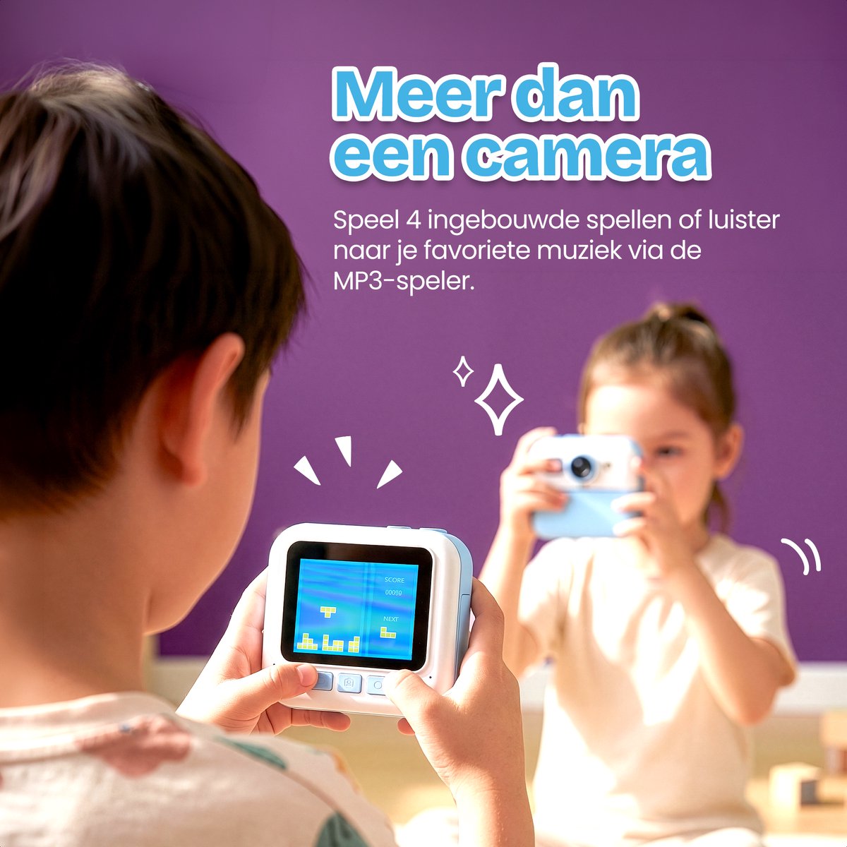 TinyPlay Kindercamera met foto printer - 48MP - Digitale Camera Kinderen - 32GB SD kaart - Full HD Foto en Video - Spelletjes - Fotoprinter - Kinder camera - Digitale kindercamera - Blauw — afbeelding 3