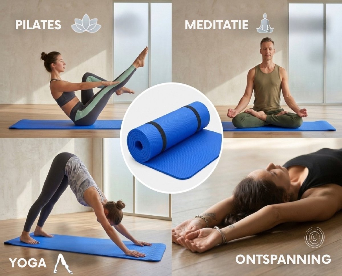 Bobbel Home Luxe Yogamat - 1cm Extra Dik - NBR Antislip - Fitnessmat voor Yoga, Pilates & Home Workout - 180x60cm - Blauw