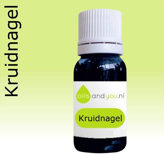 Kruidnagelolie flesje met witte dop en label 'oilsandyou.nl Kruidnagel'.