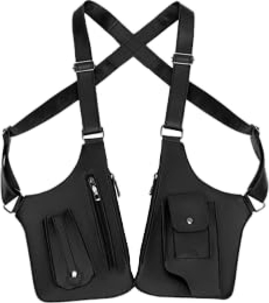 carmdering - Holstertas - Undercover Tas - Antidiefstaltas - Van nylon en PU, verstelbaar, 27,5×15,5 cm - Verbergt onder kleding - Past telefoon, paspoort en geld - Unisex, zwart - Perfect voor reis en dagelijks gebruik