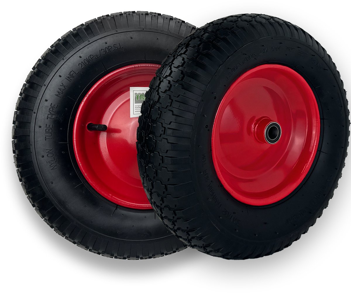 2x kruiwagenwiel 390x95 mm 4.80 4.00-8 luchtbanden incl. as Reservewiel 4PR metalen velg 200 kg