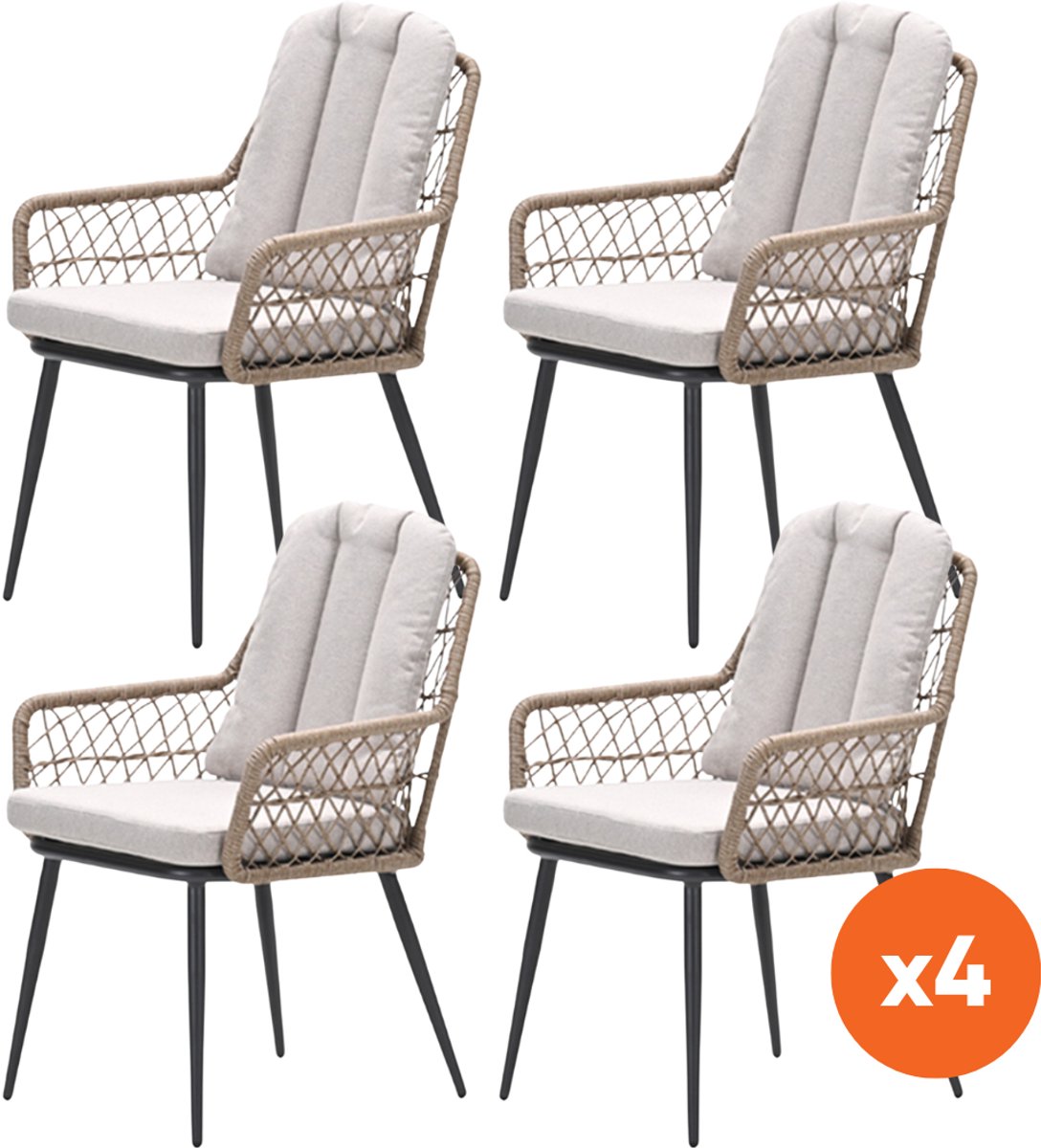 Set van 4 - GI Allasio dining tuinstoelen - Carbon black/Zand