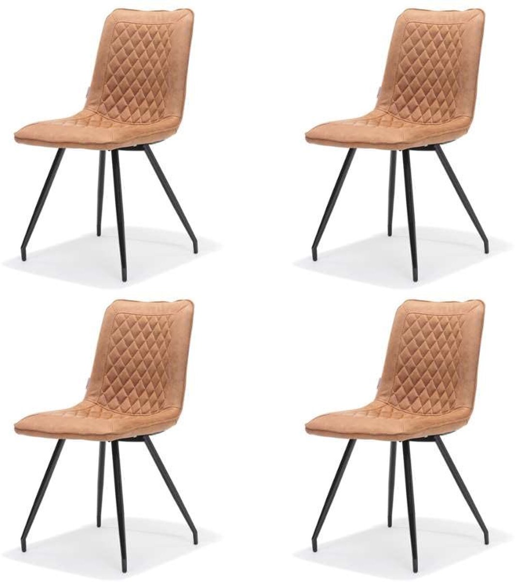 Eetkamerstoel - Brescia - lederlook Soft cognac (4 stuks)