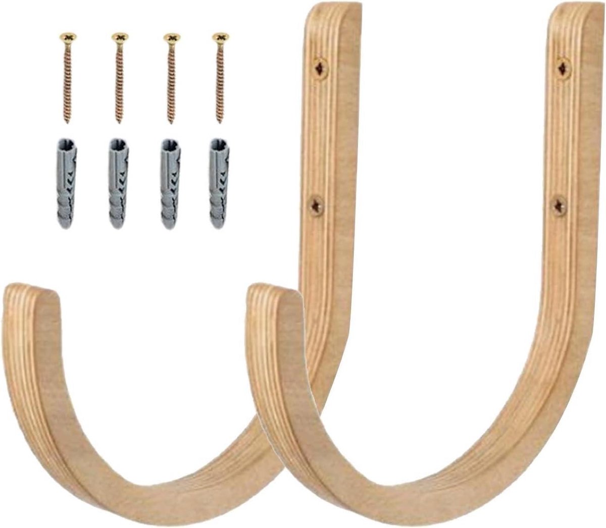 Yogamathouder set - Wandrek - Fitness opslag - Massief houten constructie - 2 stuks - Houtkleurig