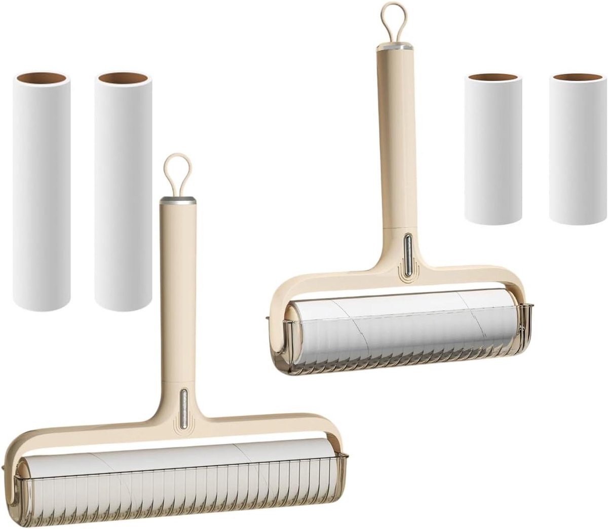 Pluizenroller Set - Haarverwijderaar - Huisdierhaar Verwijderen - Uitschuifbaar Handvat - 2 Maten 120 Lagen - Beige