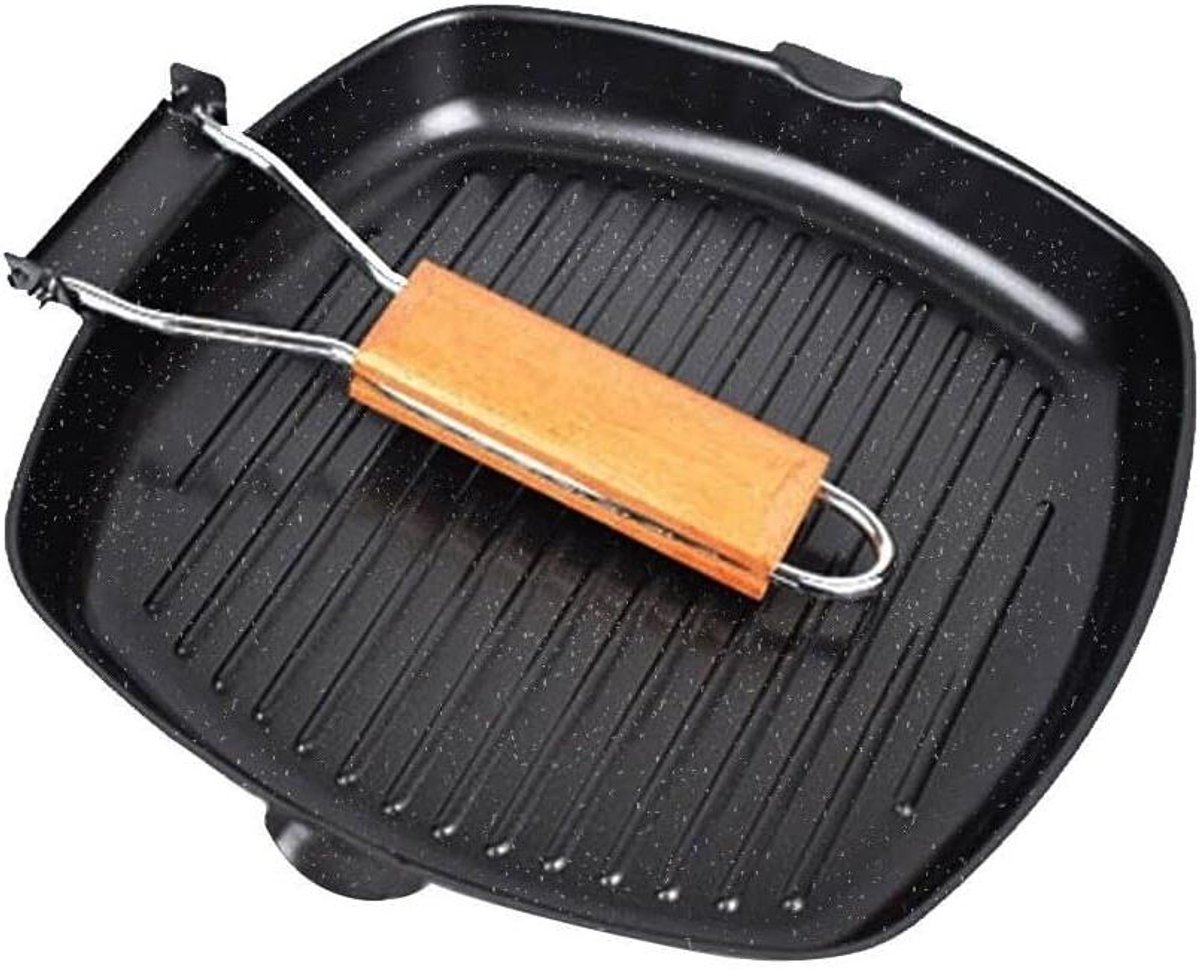 Grillpan Antikleef - Koekenpan - Lekker Koken - Inklapbare Handgreep - 24 cm - Zwart