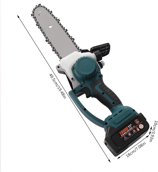 Elektrische Kettingzaag - Mini Zaag - Hout Zagen - Dubbele Accu - 8 Inch - Blauw — afbeelding 5