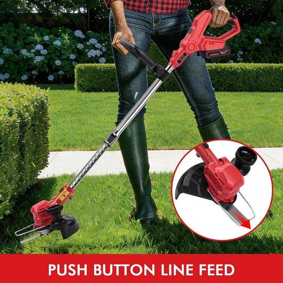 Accu Grastrimmer - Elektrische Trimmer - Gazon Onderhoud - Borstelmotor 750W - 20cm Snijbreedte - Rood — afbeelding 3