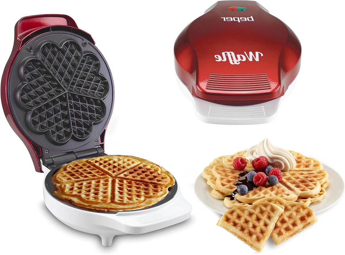 Wafelmaker - Apparaat 5 wafels - Lekkere wafels bakken - Antiaanbaklaag - 18 cm plaat - Rood Wit