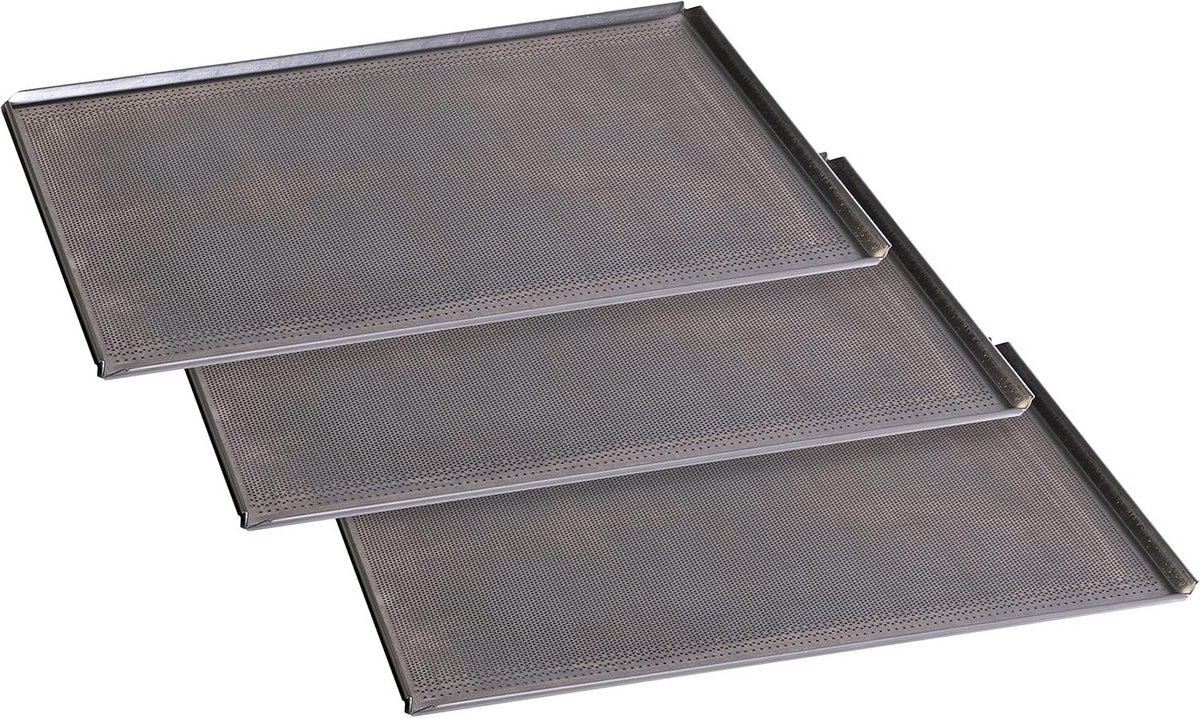3x Professionele Aluminium Bakplaten Geperforeerd 60x40 cm Natuurlijk Zonder Antiaanbaklaag