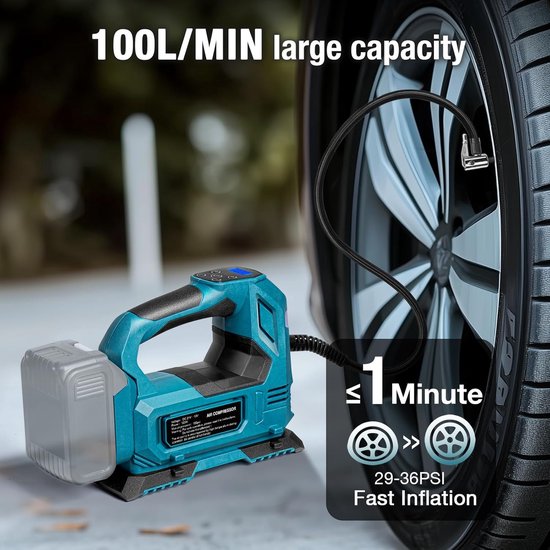Draagbare Compressor met 4000mAh Accu en Oplader - Elektrische Luchtpumpe met LED-Verlichting - Digitale Manometer voor Auto's, Motoren, Fietsen, Ballen — afbeelding 2