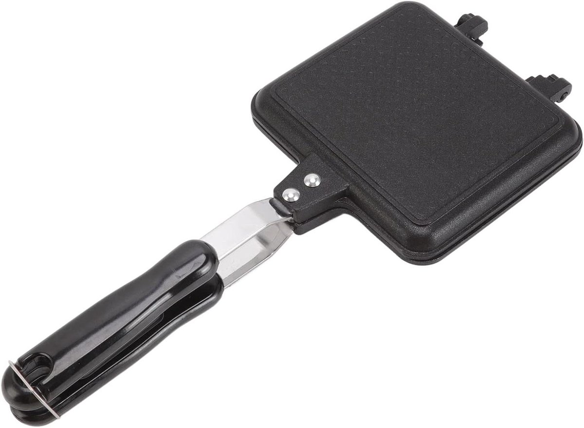 Sandwichpan Dubbelzijdig - Tosti Pan Brood - Ontbijt Maken - Afneembare Handgreep - Platte Bodem - Zilver