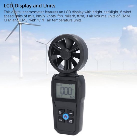 Digitale Anemometer - Windsnelheid Meter - Luchtstroom Meten - Hoge Nauwkeurigheid - 180 Graden Rotatie - Grijs — afbeelding 3