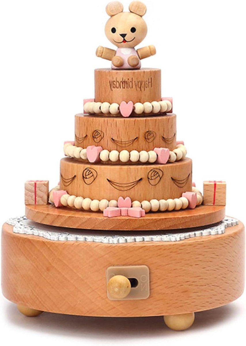 Houten Muziekdoos - Draaiende Speeldoos - Kinderkamer Decoratie - Klassiek Houten Design - ca. 11-18 cm hoog - Natuurlijk Hout