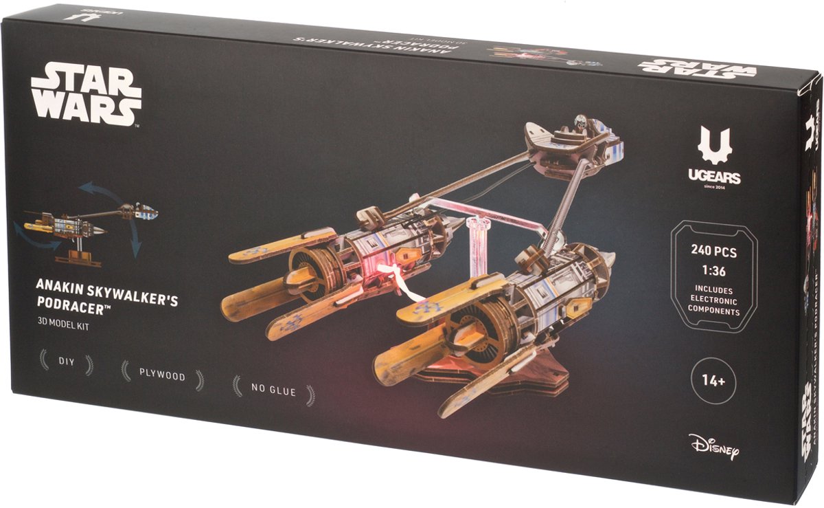 UGEARS 3D Modelbouw - Anakin Skywalker's Podracer - Star Wars - Mechanisch Bouwpakket Hout - Educatief Speelgoed — afbeelding 6