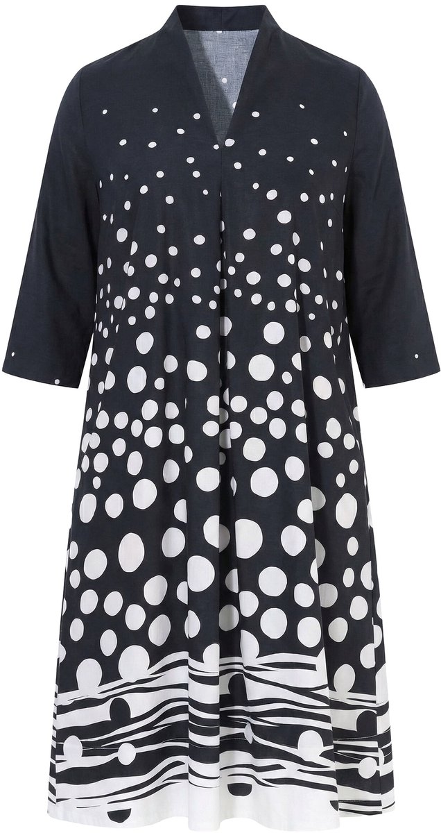 Ulla Popken - Dames - Midi-jurk stippen lyocell gobletkraag 3/4-mouwen - Zwart - Maat 54+