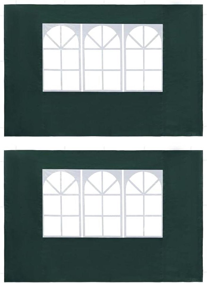 Partytent Zijpanelen - Tent Wanden - Buitenfeest Bescherming - Met Decoratieve Ramen - 2 Stuks 300x195cm - Groen
