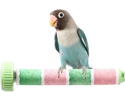 Slijpsteen Vogelkooi - Zitstok Snavel - Snavelonderhoud Vogels - Natuurlijk Mineraal Zand - 19 cm Lengte - Groen-roze