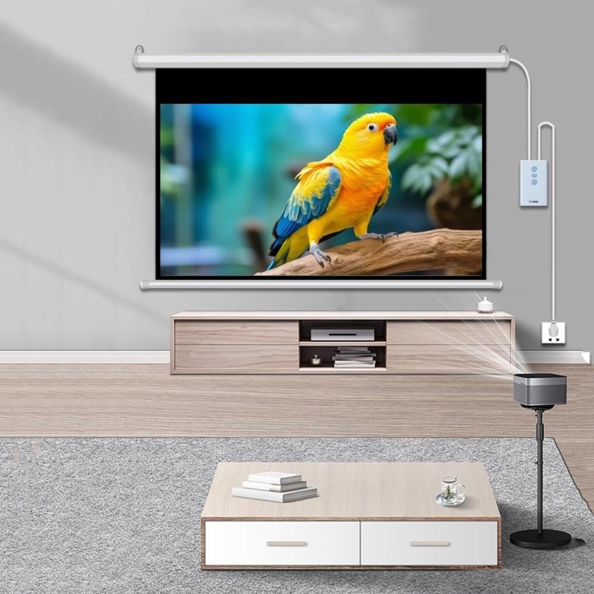 Gemotoriseerd projectiescherm - Elektrisch scherm - Thuisbioscoop ervaring - Met afstandsbediening - 60 inch - Wit