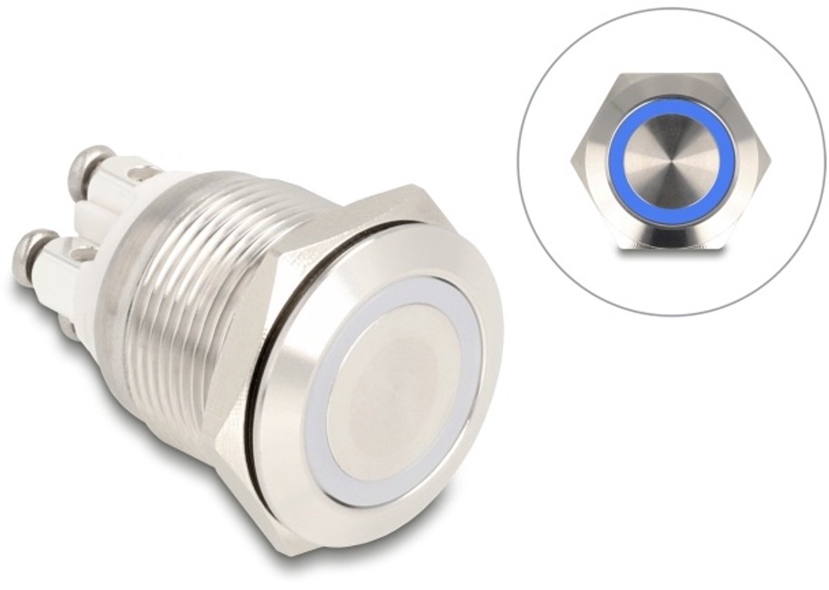 Delock Push Button for Installation 19 mm 4 x Screw Terminal LED blue