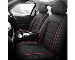 Universele Stoelhoezen - Autostoel Beschermer - Auto Interieur - Duurzaam Ademend Leer - Voorstoelen - Zwart Rood