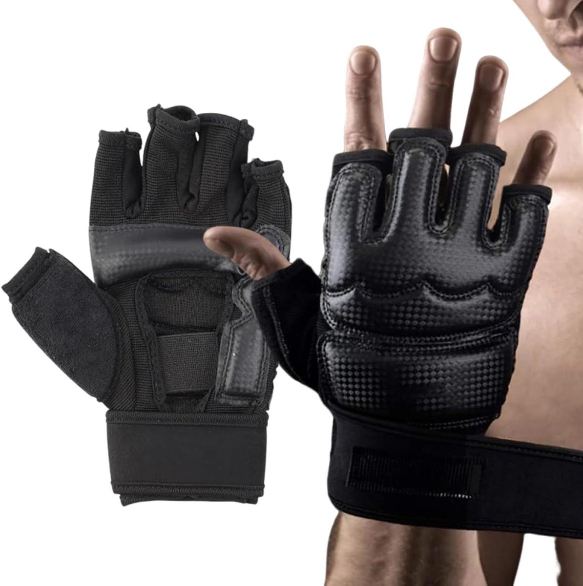 Vechtsport Handschoenen - Trainingshandschoenen - Vechtsport Training - Half Vinger Ontwerp - Unisex - Zwart