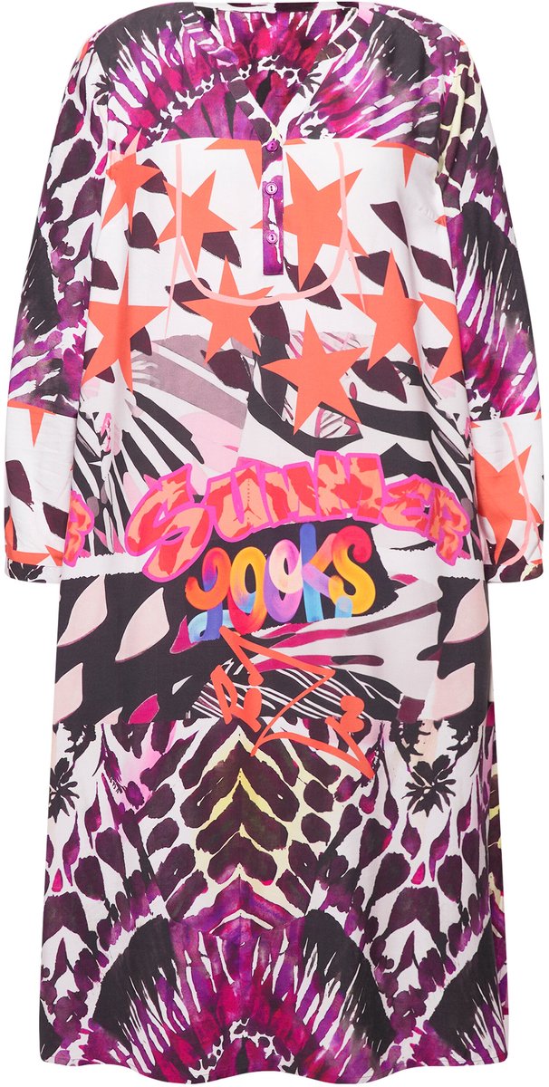 Angel of Style - Dames - Midi-jurk motiefmix-print tuniekhals - Sneeuwwit - Maat 46
