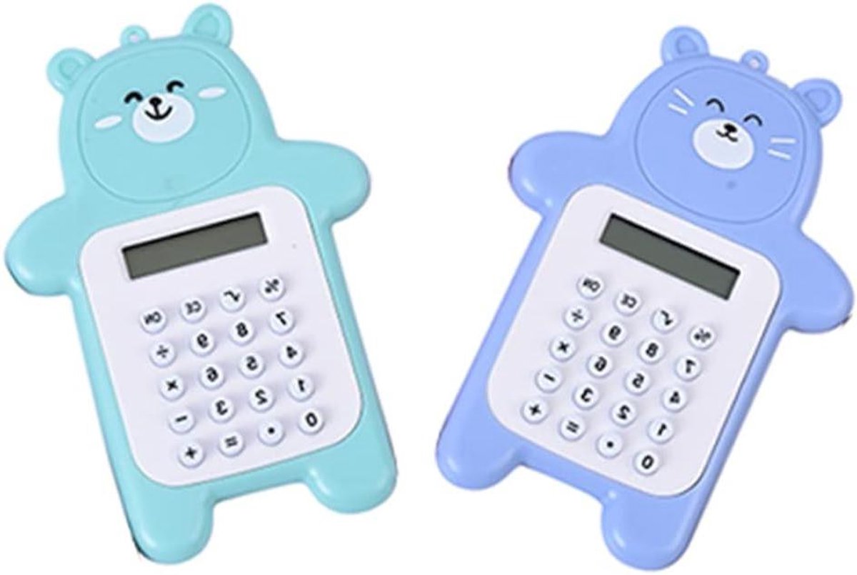Rekenmachine Beer Stijl - Mini Calculator - School Werk - Schattig Ontwerp - 2 Stuks - Blauw Groen