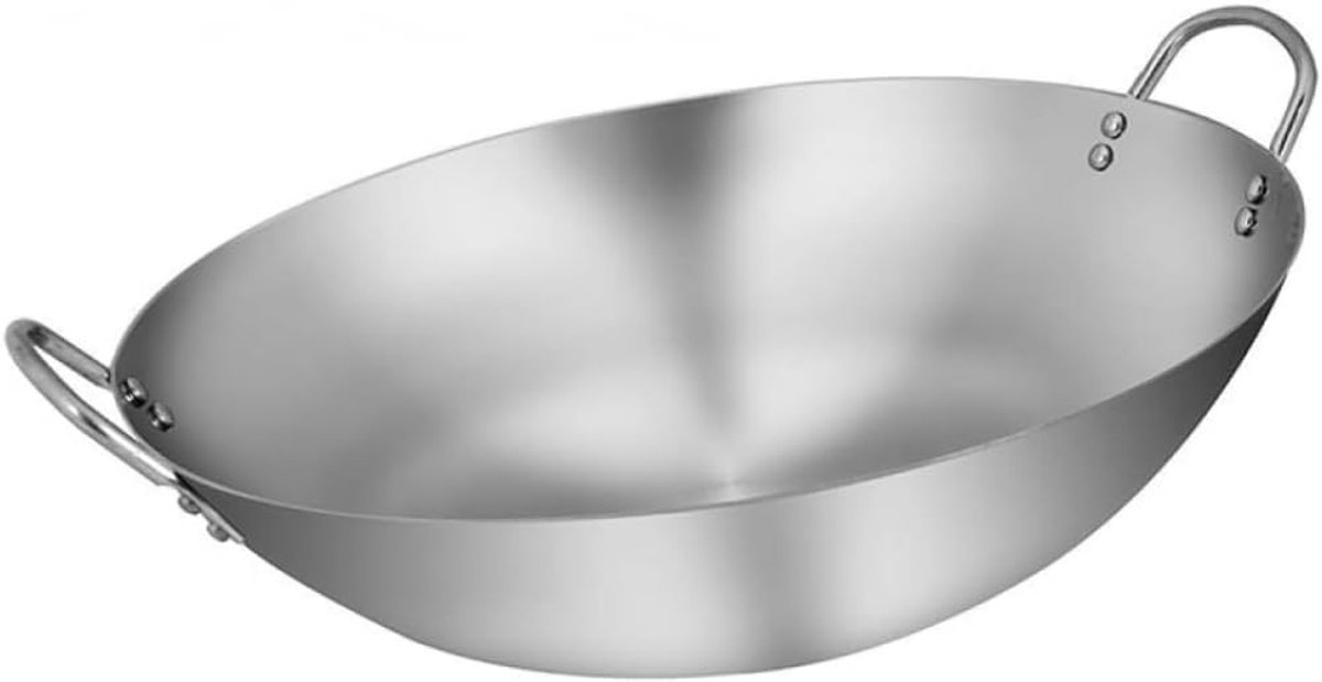 Wok Pan Roerbakpan Staal Snel Koken 7 Laags Warmte 38 cm Zilver